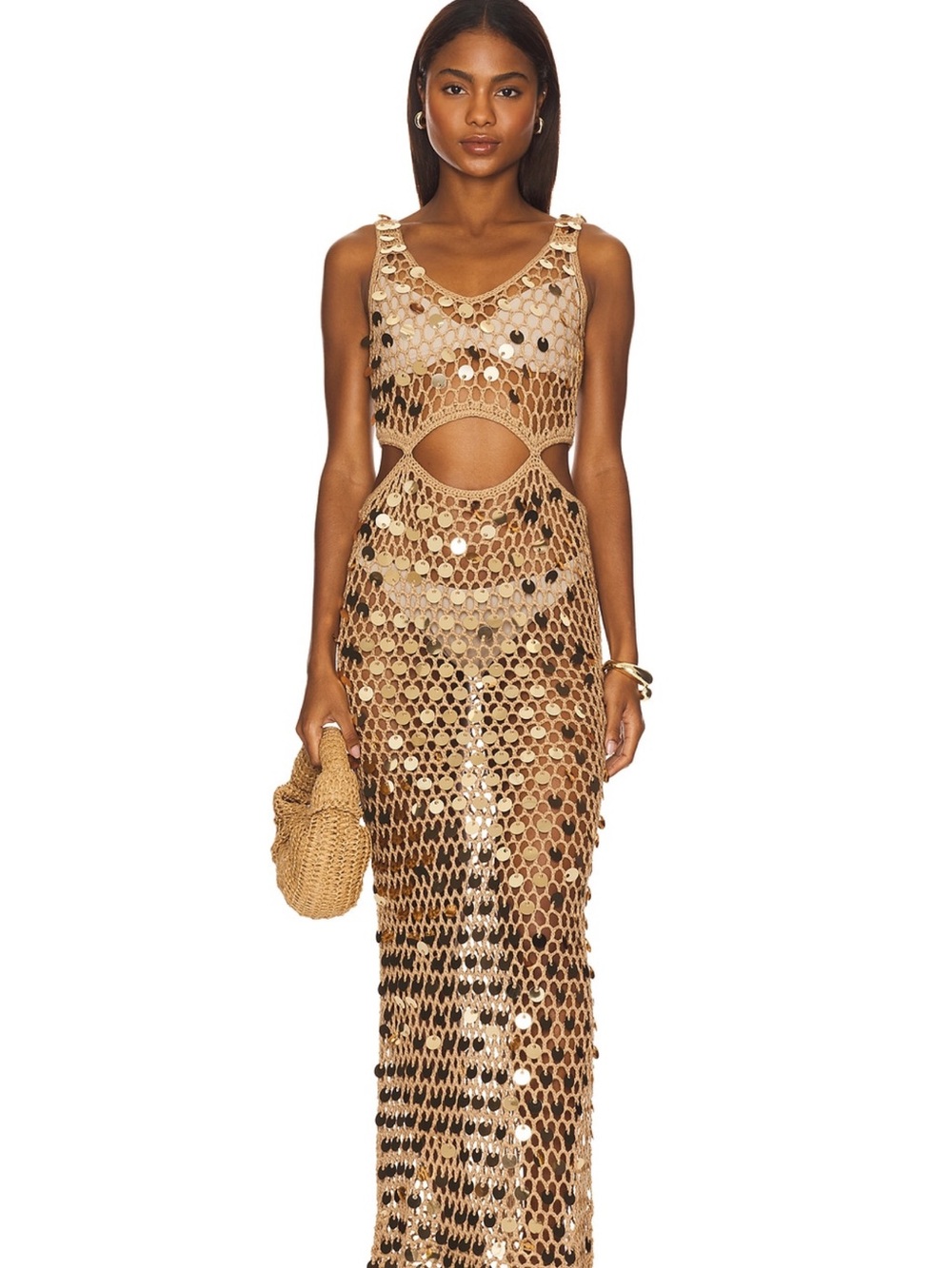 superdown Gold Sequin Cutout Maxi Swim Coverup